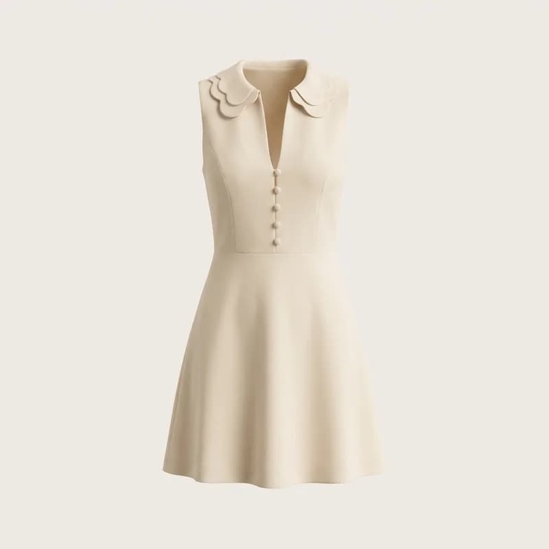 Scalloped collar mini dress render in natural cream