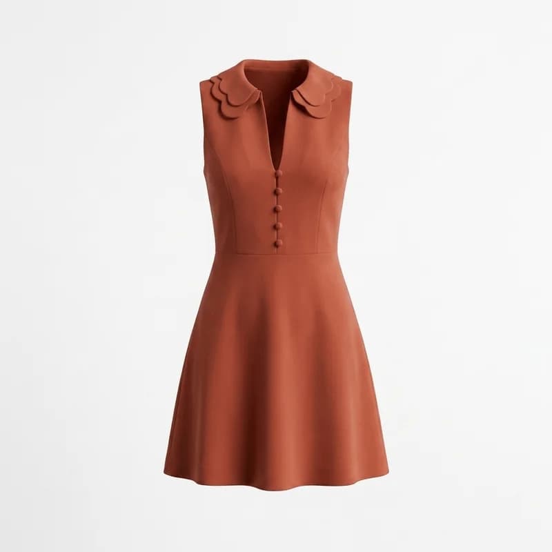 Scallop mini dress, rust colorway: rendered tech pack preview