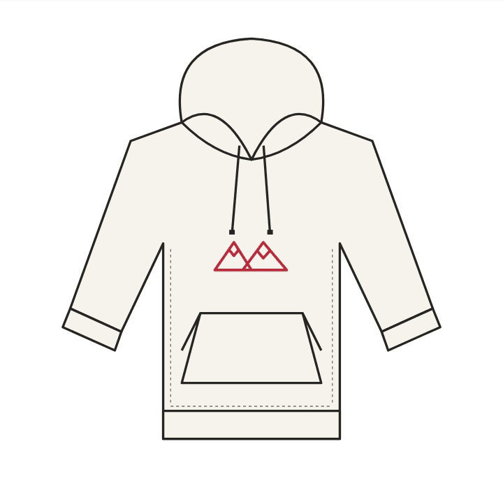 A transparent ridge logo placed on the front of a fictional hoodie